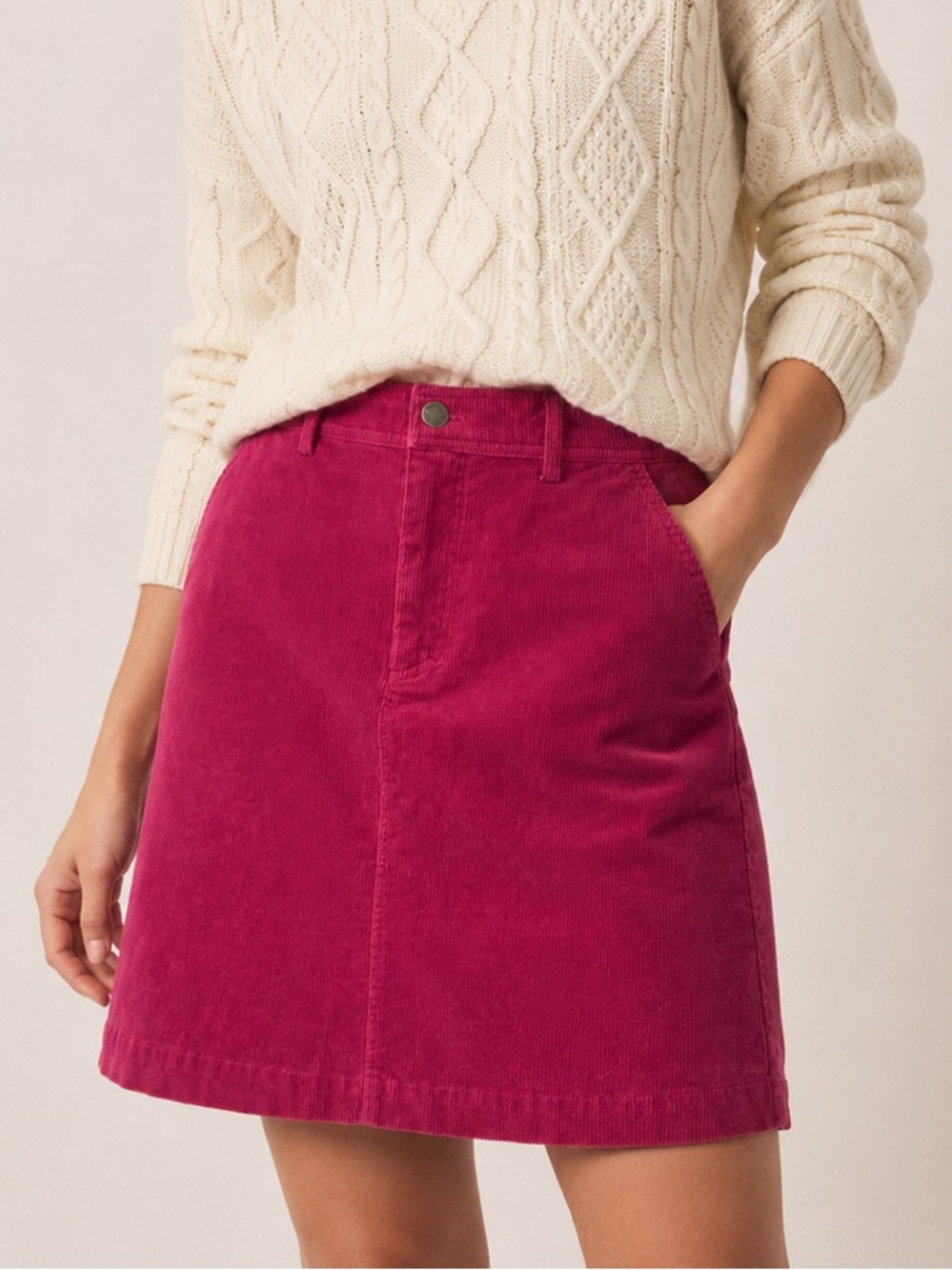 Barbour Pink Corduroy A-Line Skirt Cotton Mini Midi Preppy Purple Size 6